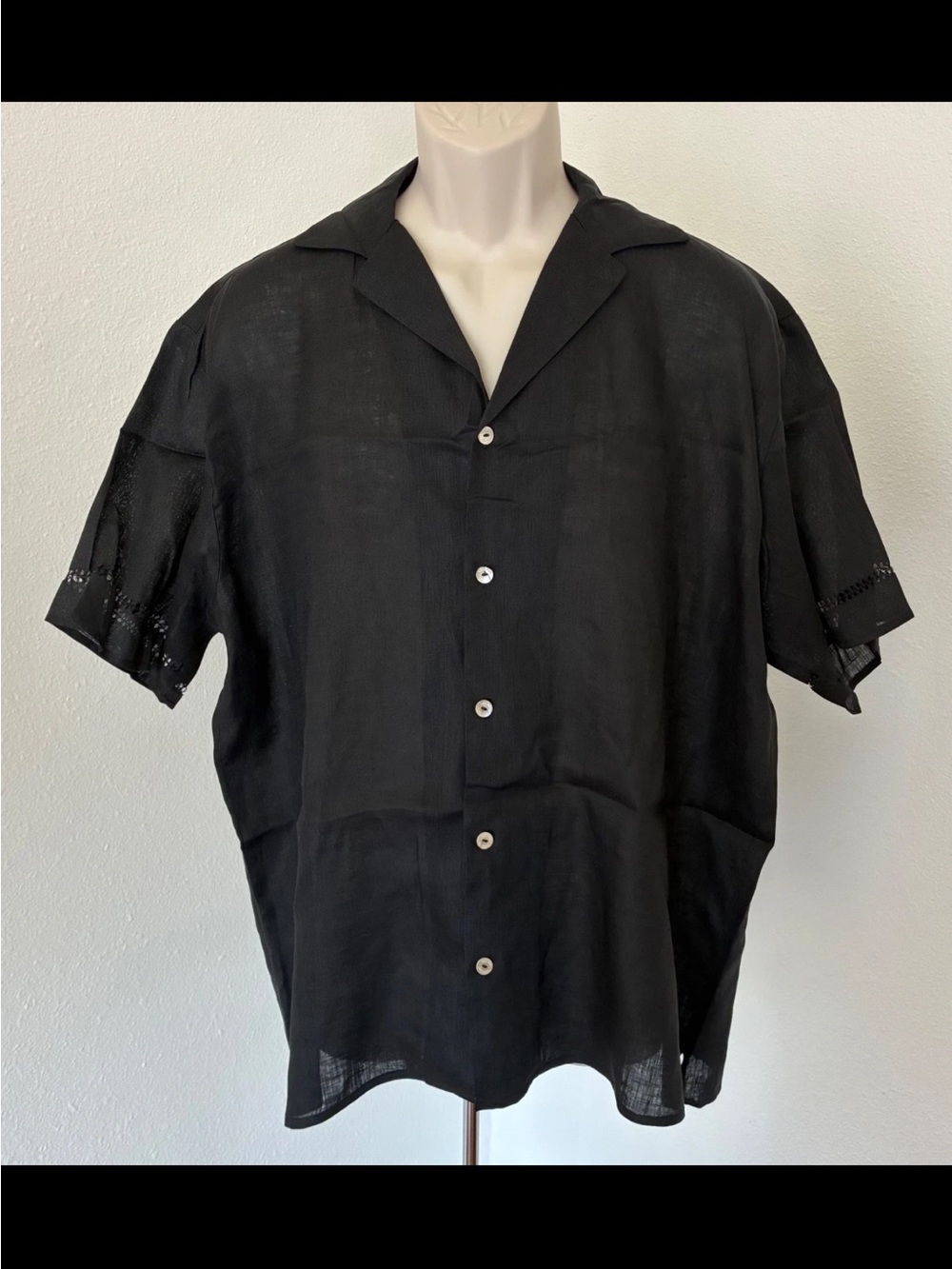 HECHO Mens Resort Wear Casual Shirt Black Linen Button Down Short Sleeve Sz XL